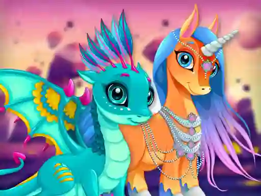게임 Cute Unicorns And Dragons Puzzle 온라인